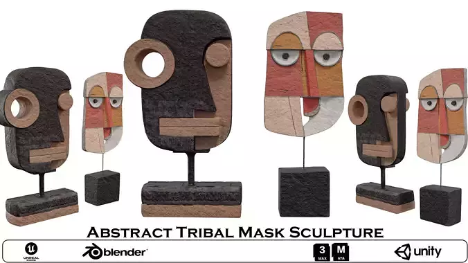 Abstract Tribal Mask Sculpture Collection 3D model