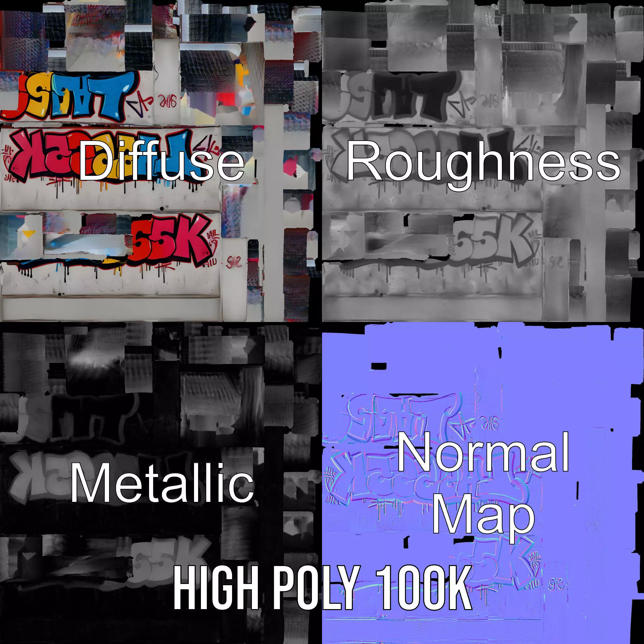 Vibrant Graffiti Wall model pack Low-poly 3D model_4