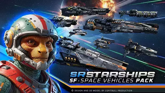 SR - Starships PACK Low-poly 3D model