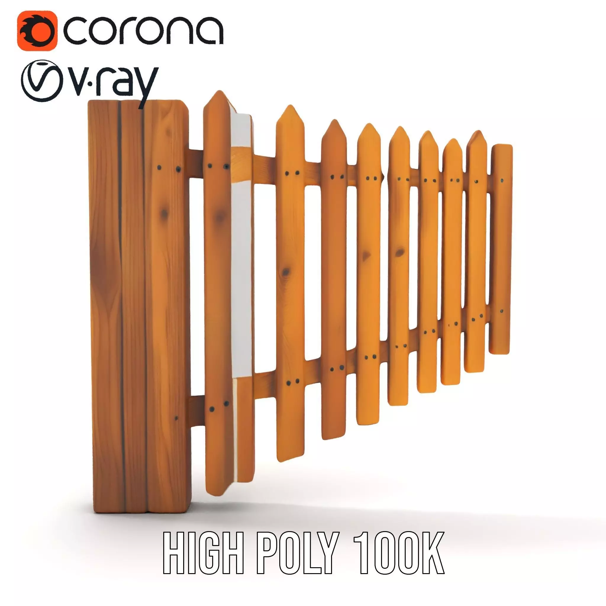 Classic Wooden Fence model pack Low-poly 3D model_26