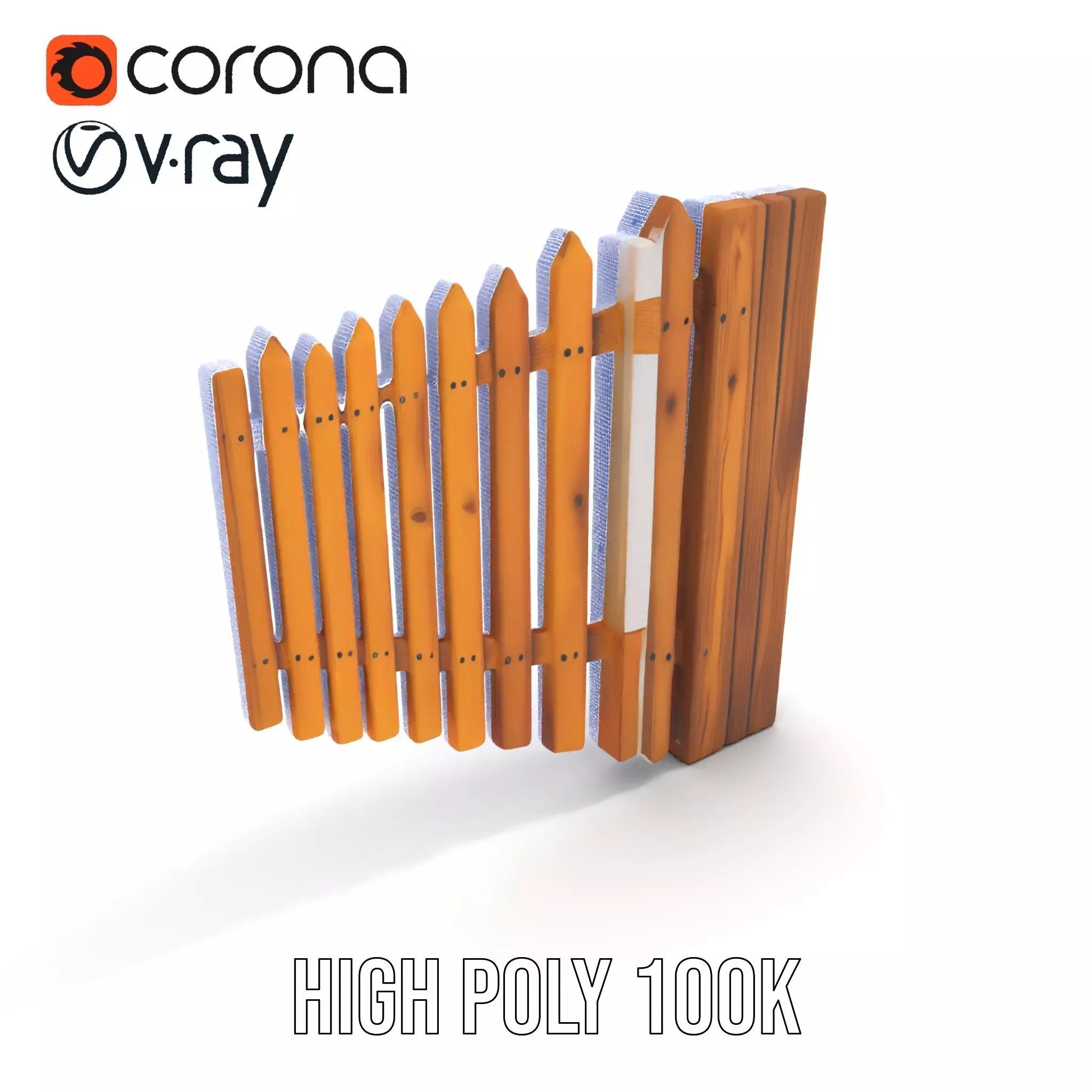 Classic Wooden Fence model pack Low-poly 3D model_15