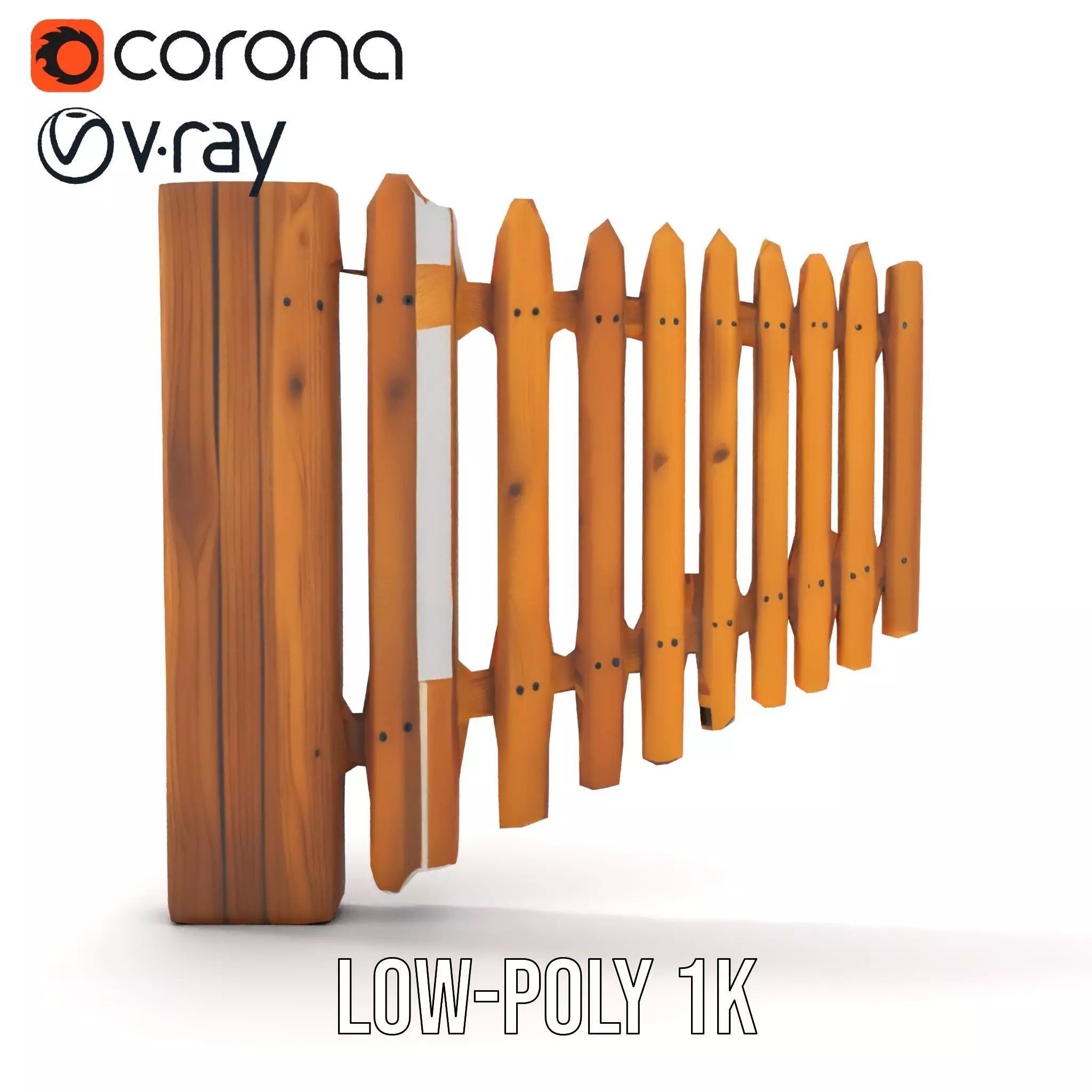 Classic Wooden Fence model pack Low-poly 3D model_9