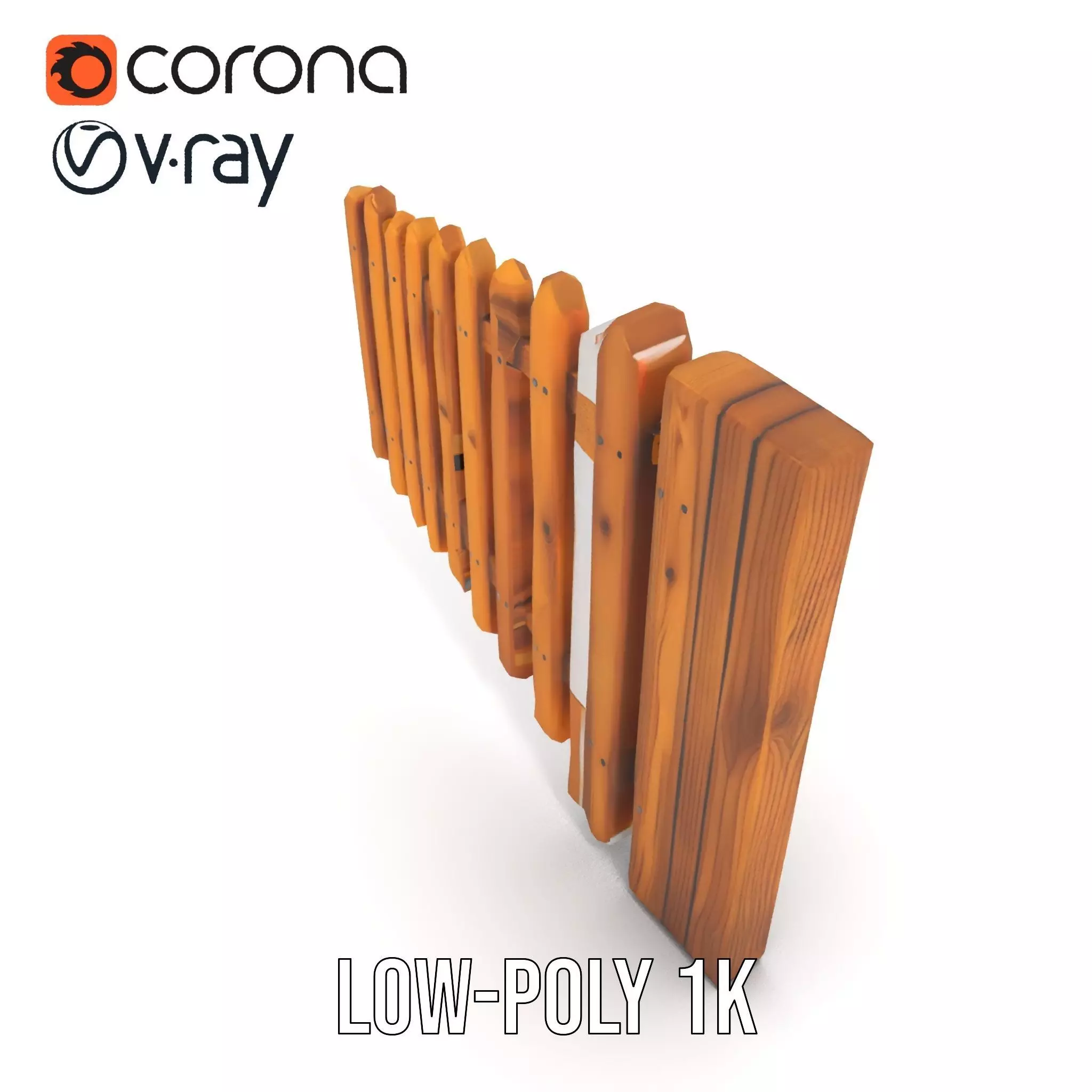 Classic Wooden Fence model pack Low-poly 3D model_20