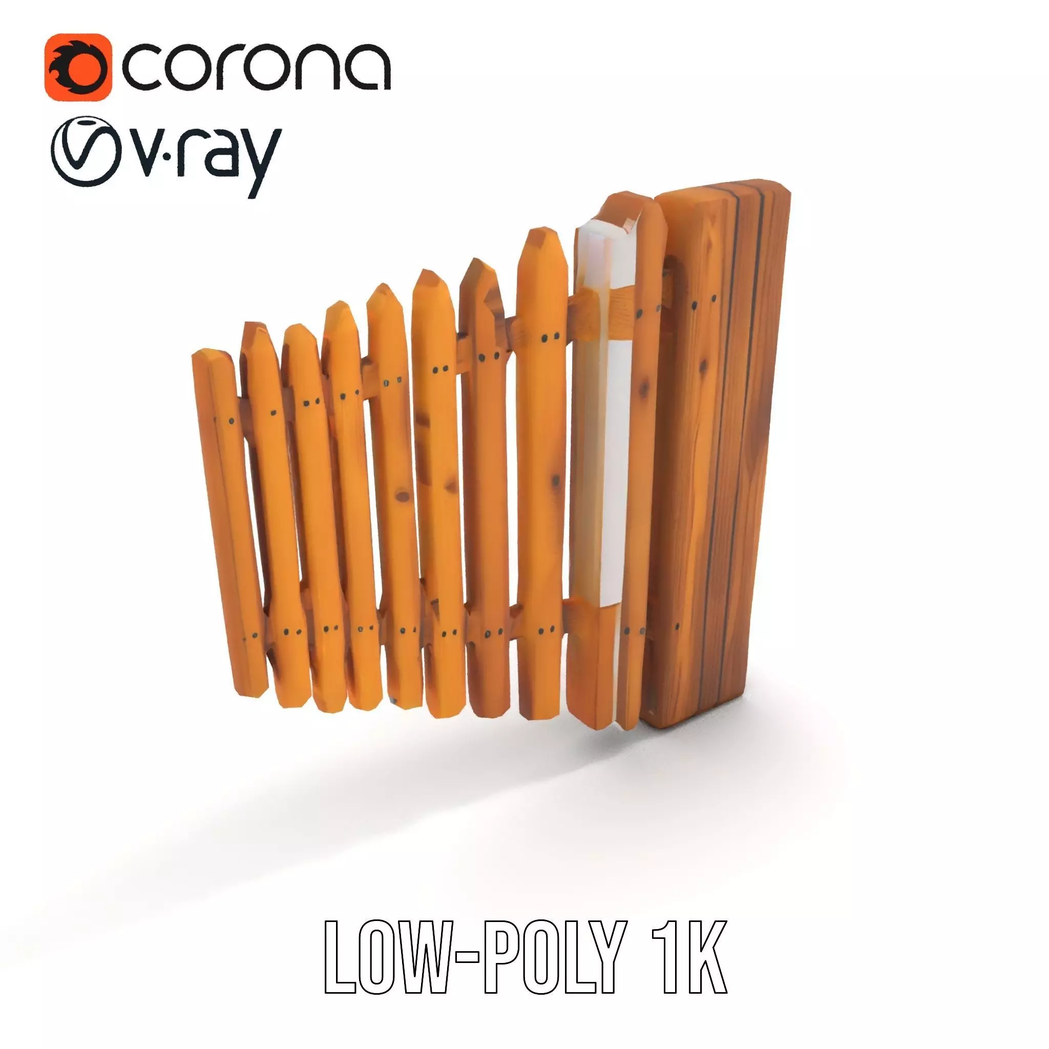 Classic Wooden Fence model pack Low-poly 3D model_8