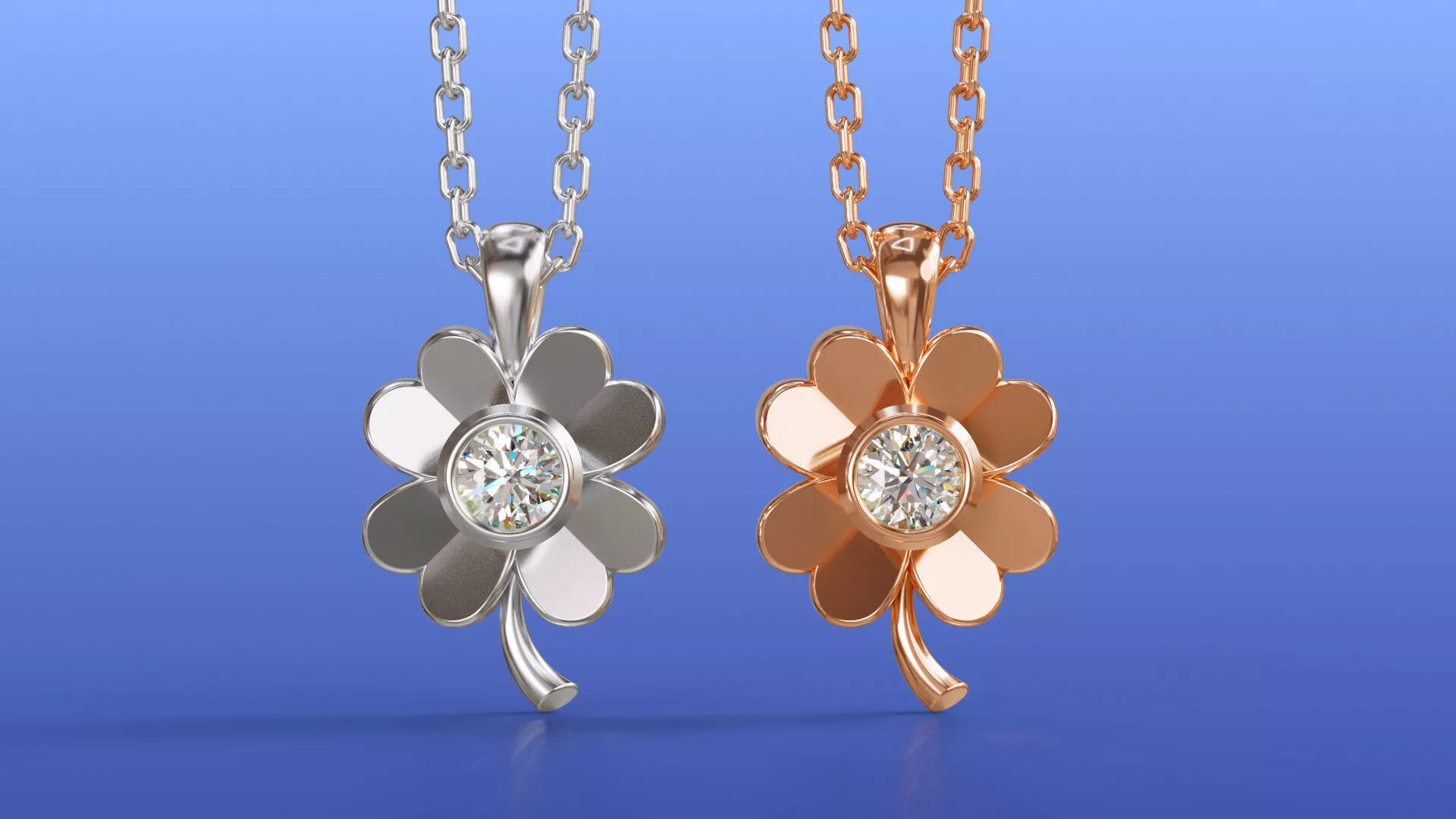 Four-Leaf Clover Diamond Flower Pendant Bezel-Set Solitaire 3D print model