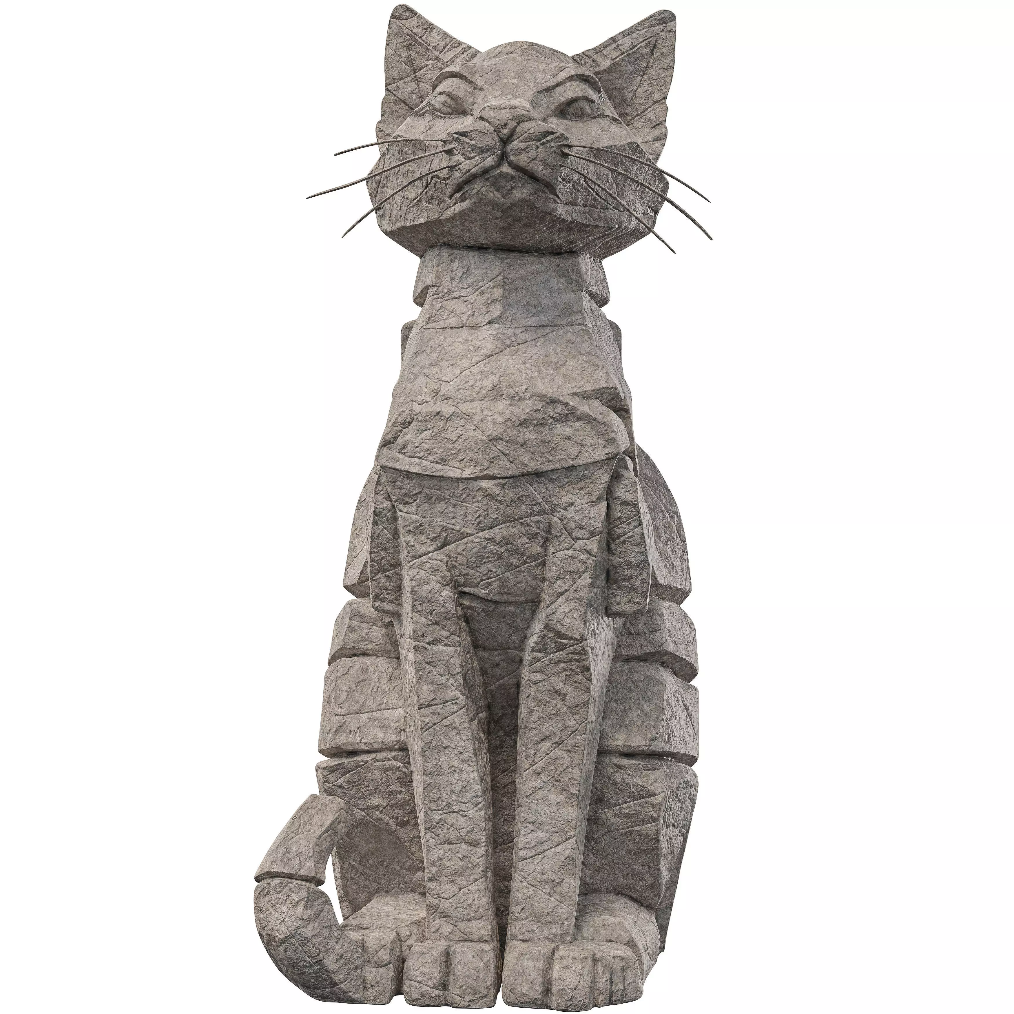 Rocky Cat Statue 3D model_6