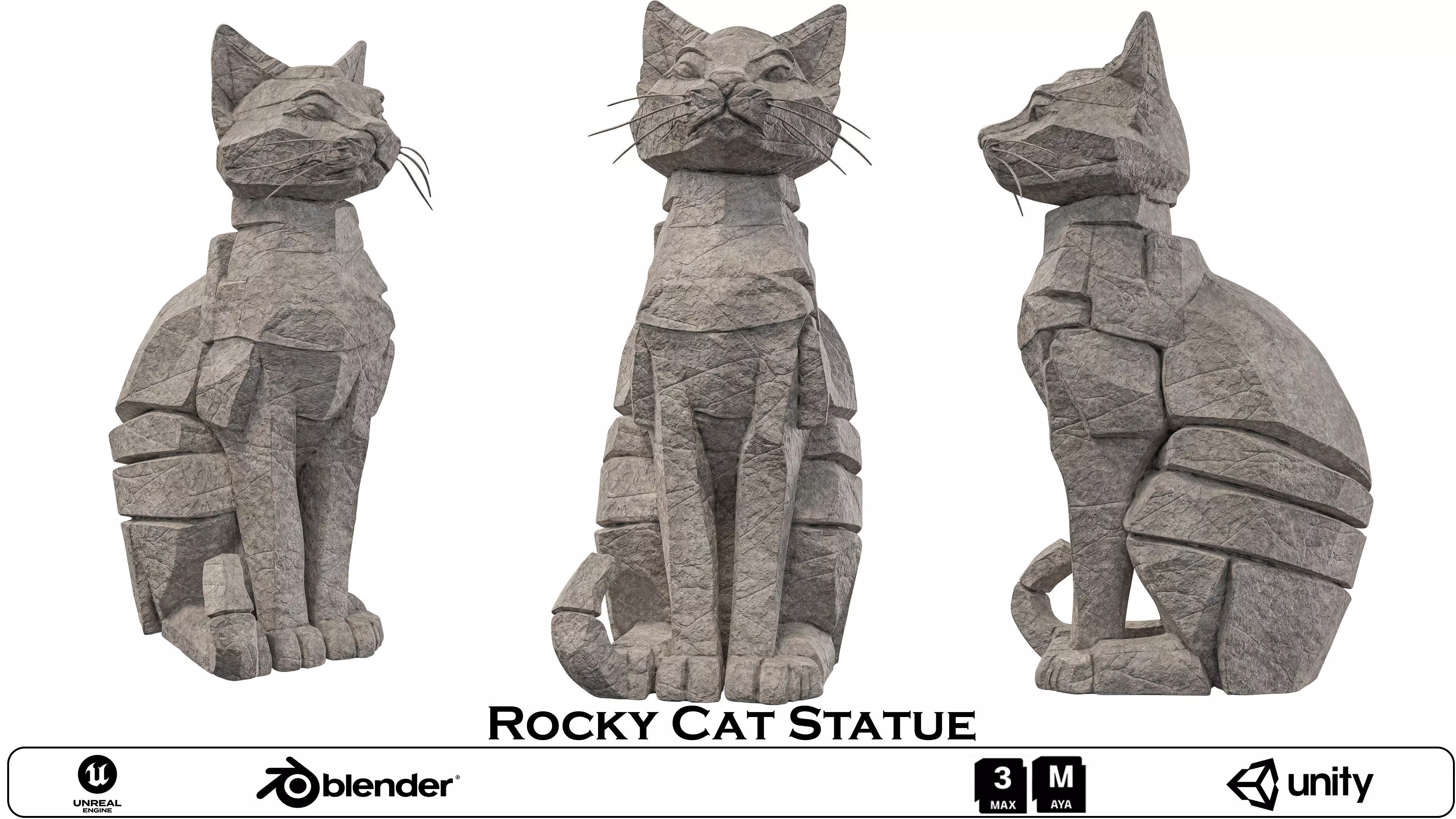 Rocky Cat Statue 3D model_0