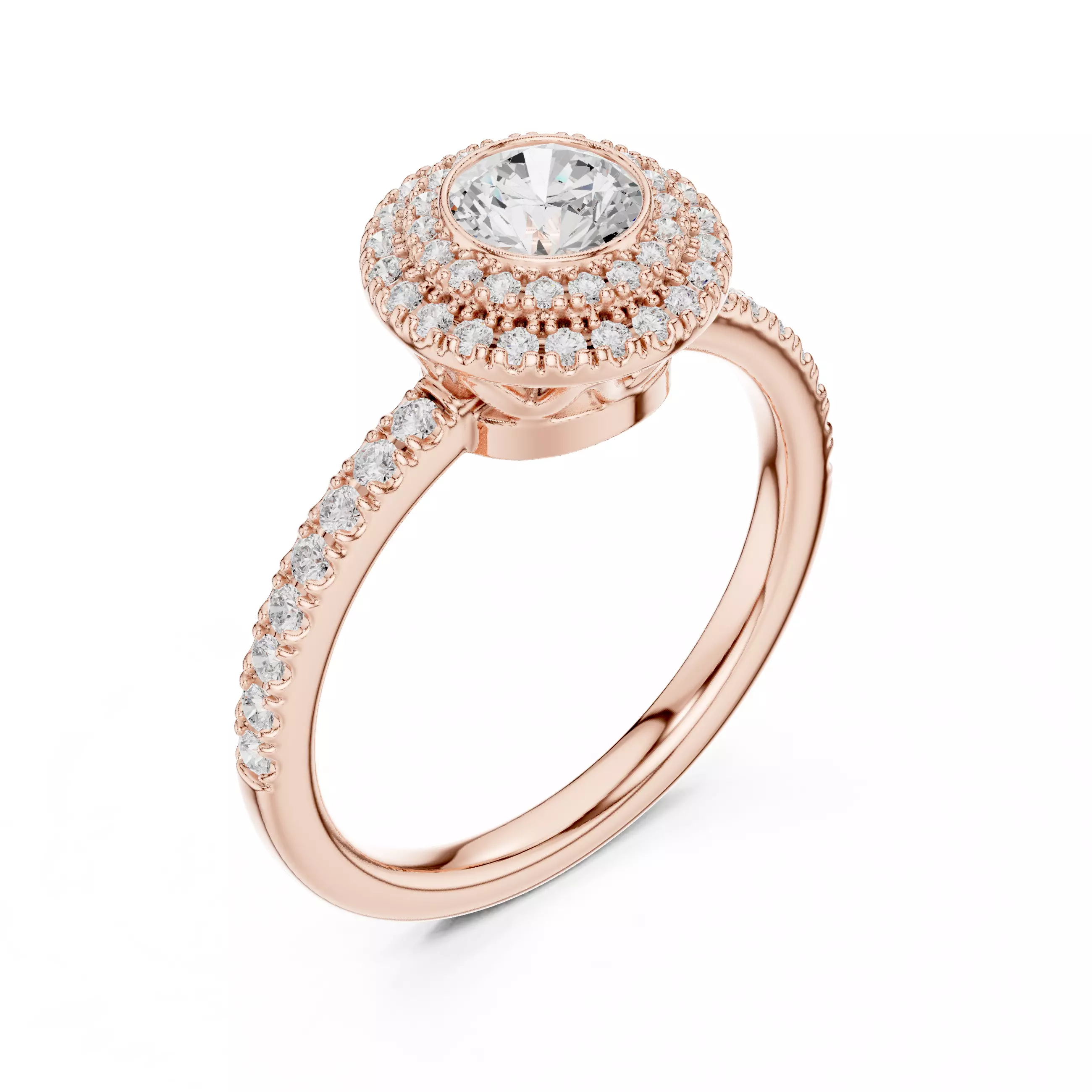 Round Cut Bezel Set Diamond Engagement Ring 3DM STL Video 3D print model_4