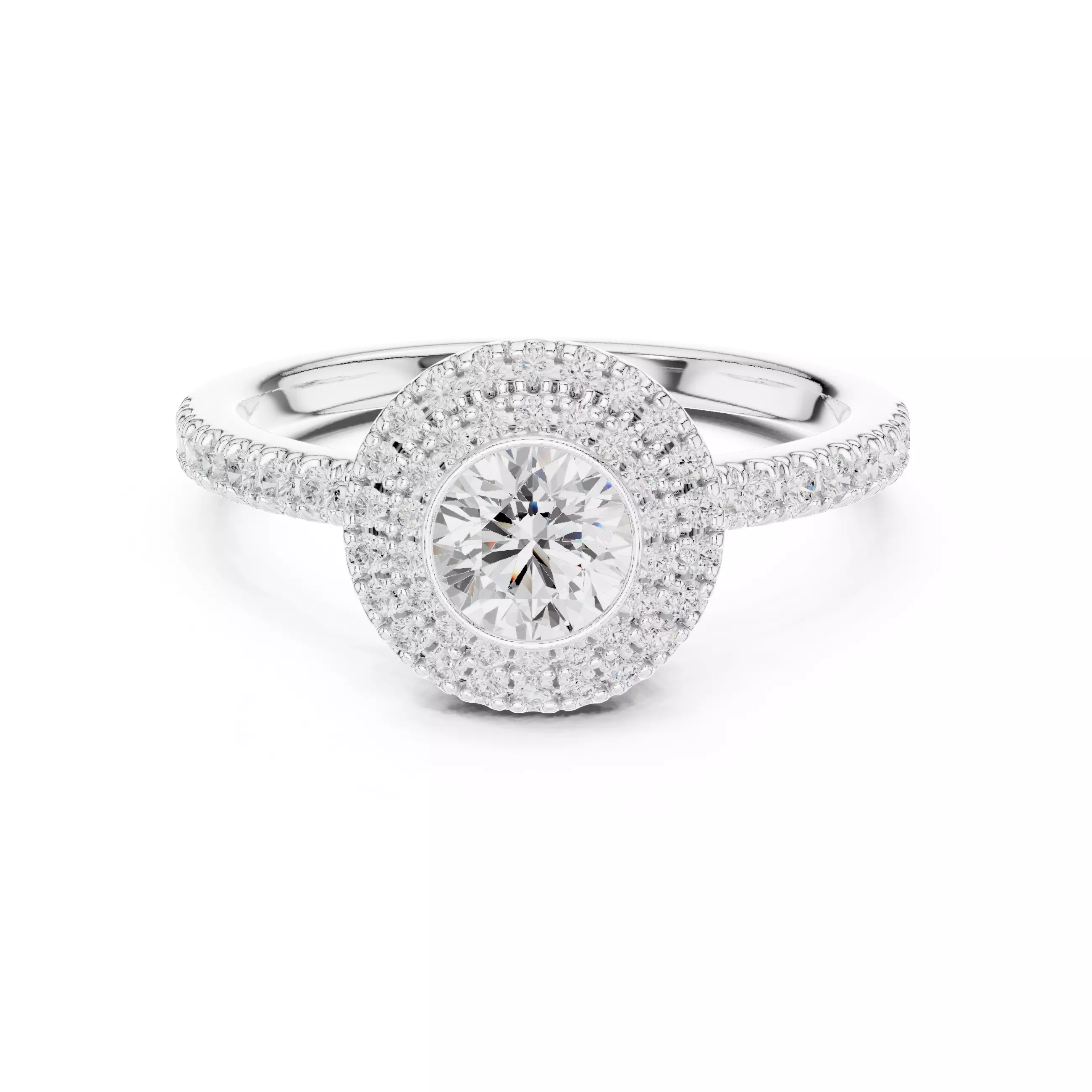 Round Cut Bezel Set Diamond Engagement Ring 3DM STL Video 3D print model_2