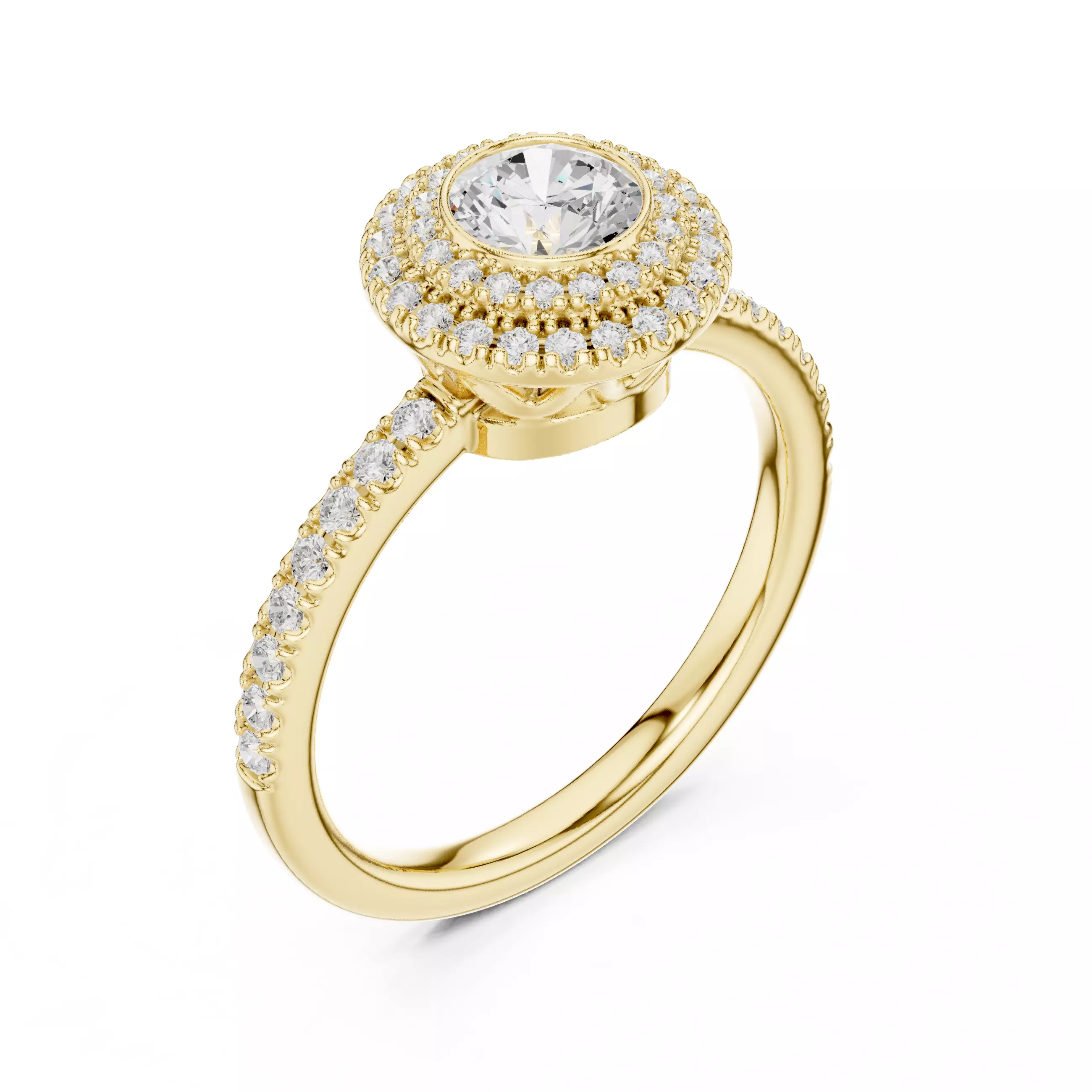 Round Cut Bezel Set Diamond Engagement Ring 3DM STL Video 3D print model_7