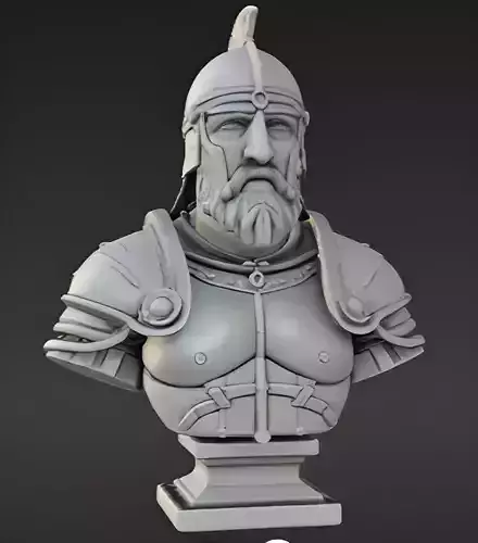 Medieval Warrior Bust 3D Model - STL Printable Armor Sculpture