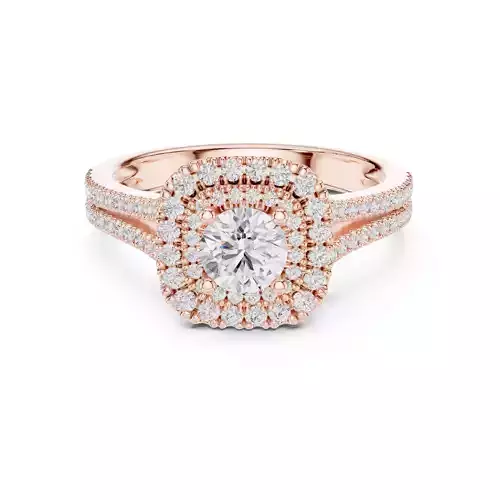 Round Cut Double Halo Pave Diamond Wedding Ring 3DM STL Video