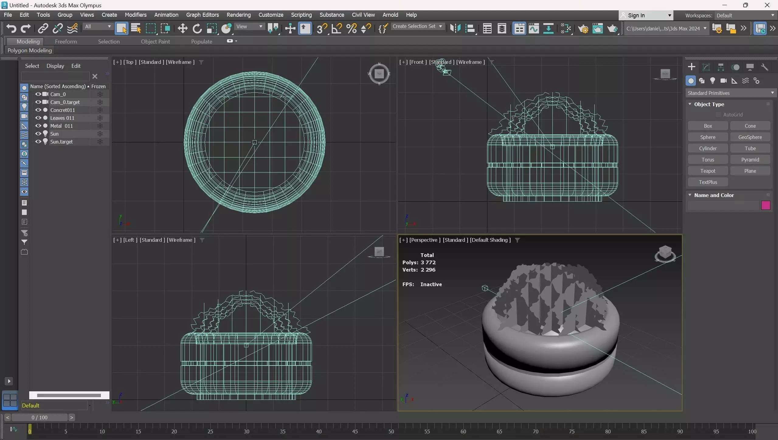 Concrete Planter - Street Commercial Planter Free low-poly 3D model_6