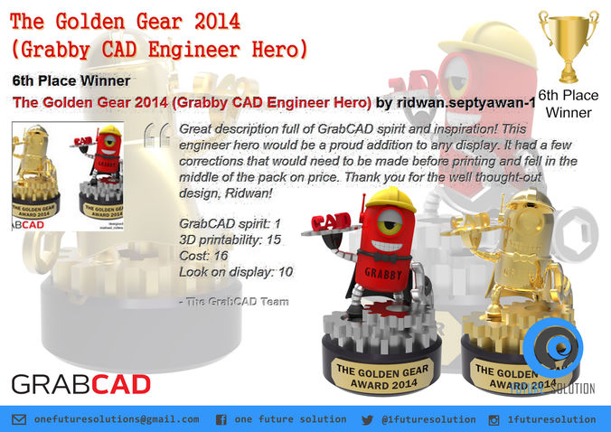 The Golden Gear 2014- Grabby CAD Engineer Hero Free 3D print model