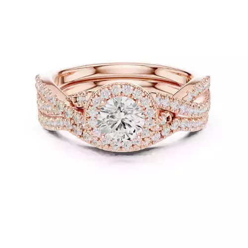 Round  Diamond Twisted Shank Wedding Ring Set 3DM STL Video