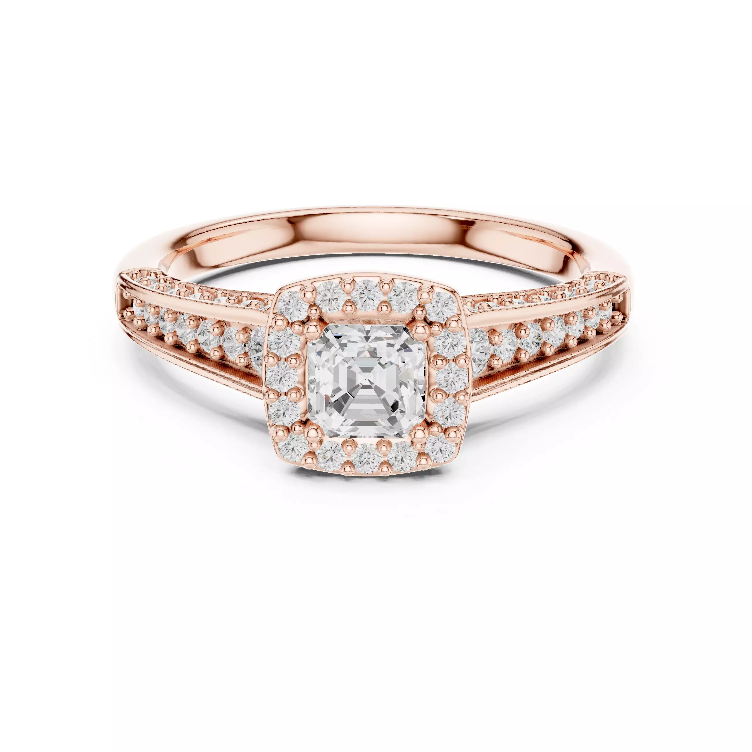 Asscher Cut Halo Diamond Taper Shank Wedding Ring 3DM STL Video 3D print model