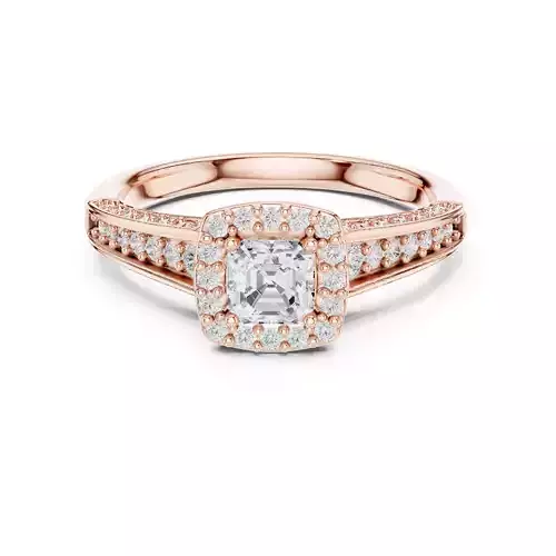 Asscher Cut Halo Diamond Taper Shank Wedding Ring 3DM STL Video