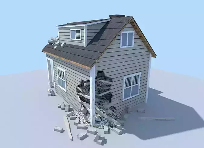 low poly destroyed house