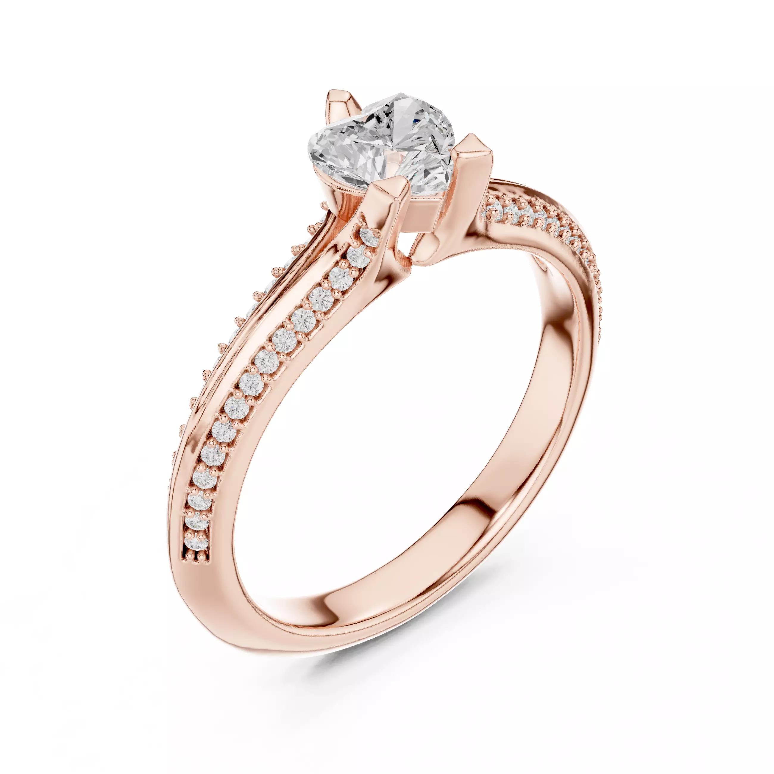 Knife Edge Shank Heart Cut Diamond Wedding Ring 3DM STL Video 3D print model_4