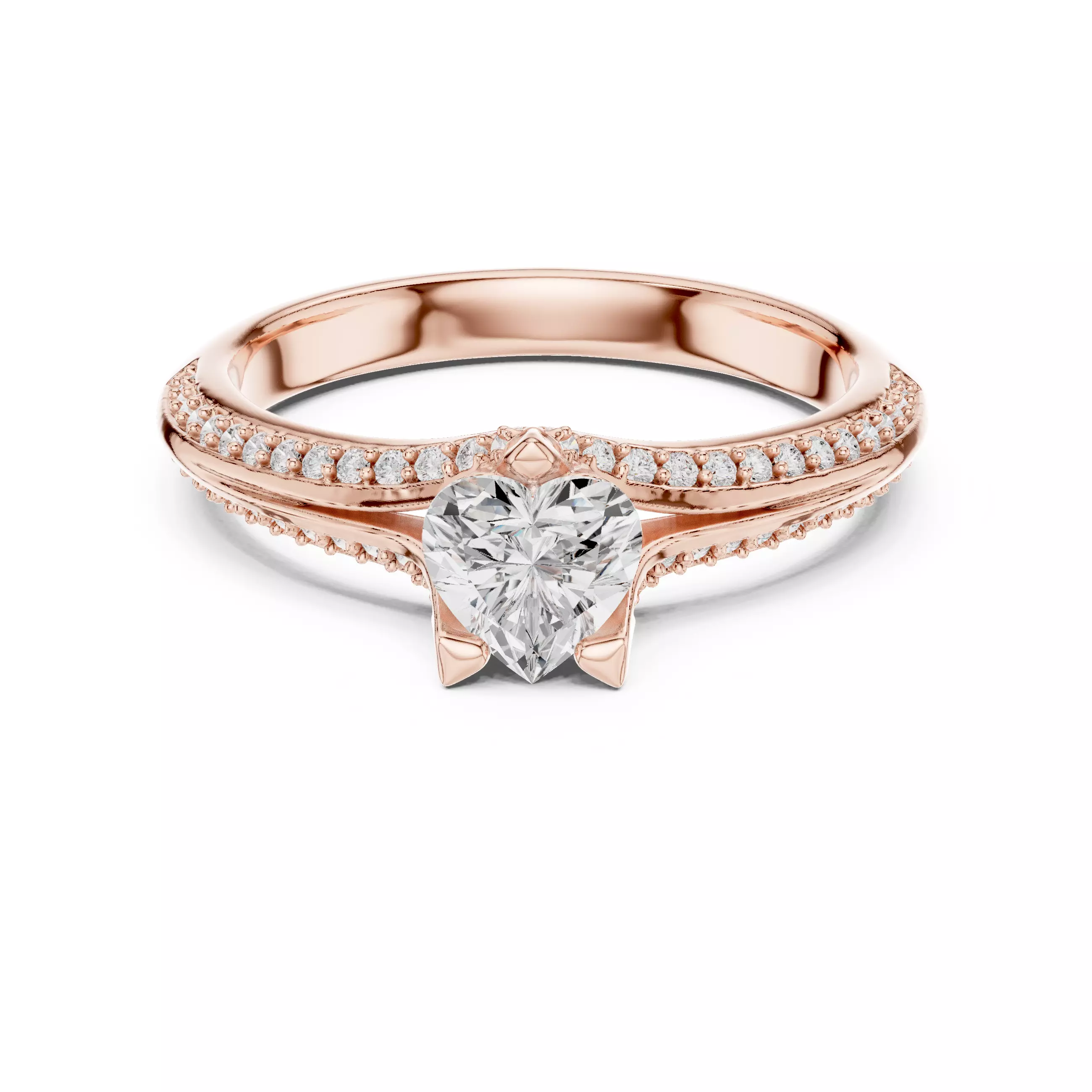 Knife Edge Shank Heart Cut Diamond Wedding Ring 3DM STL Video 3D print model_0