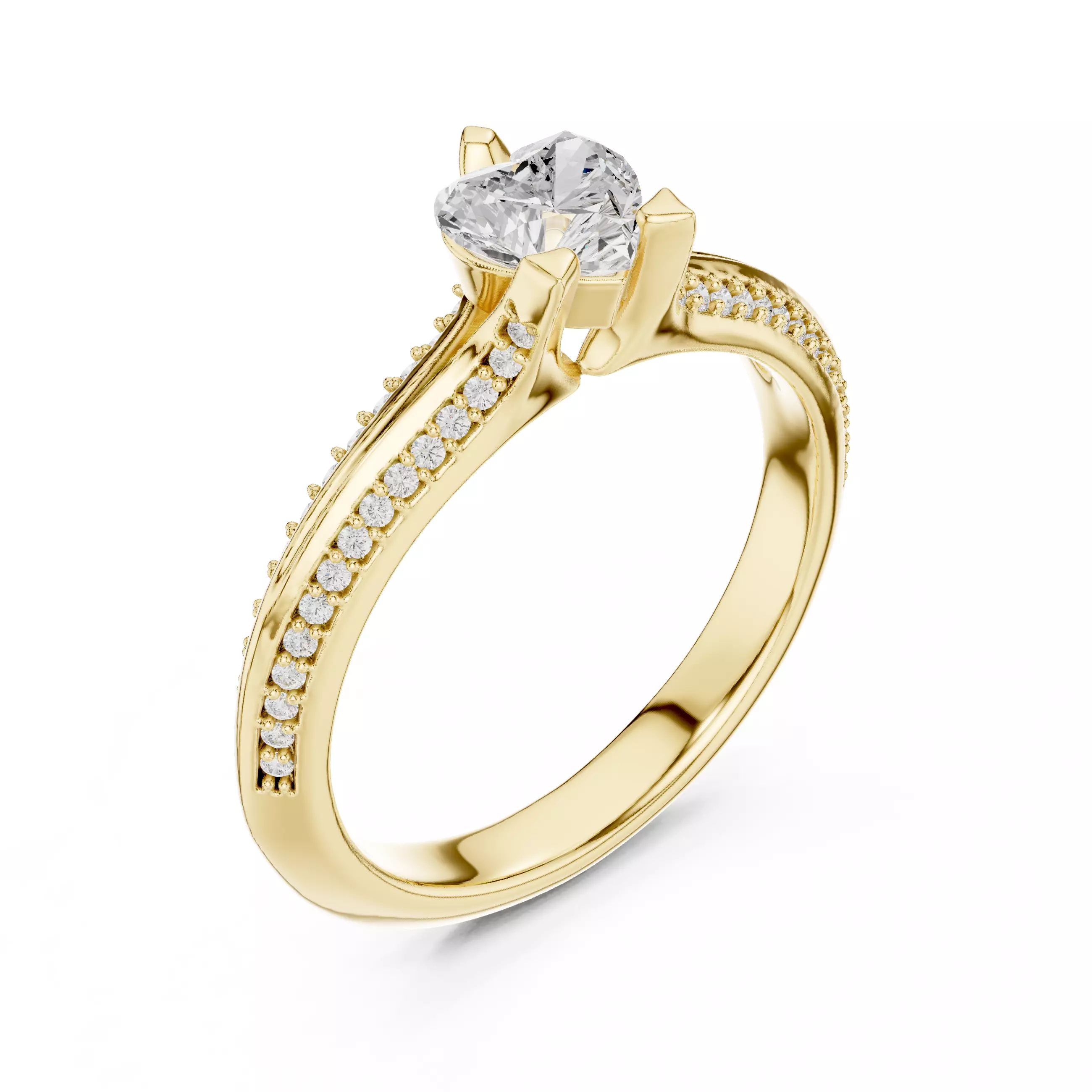 Knife Edge Shank Heart Cut Diamond Wedding Ring 3DM STL Video 3D print model_7