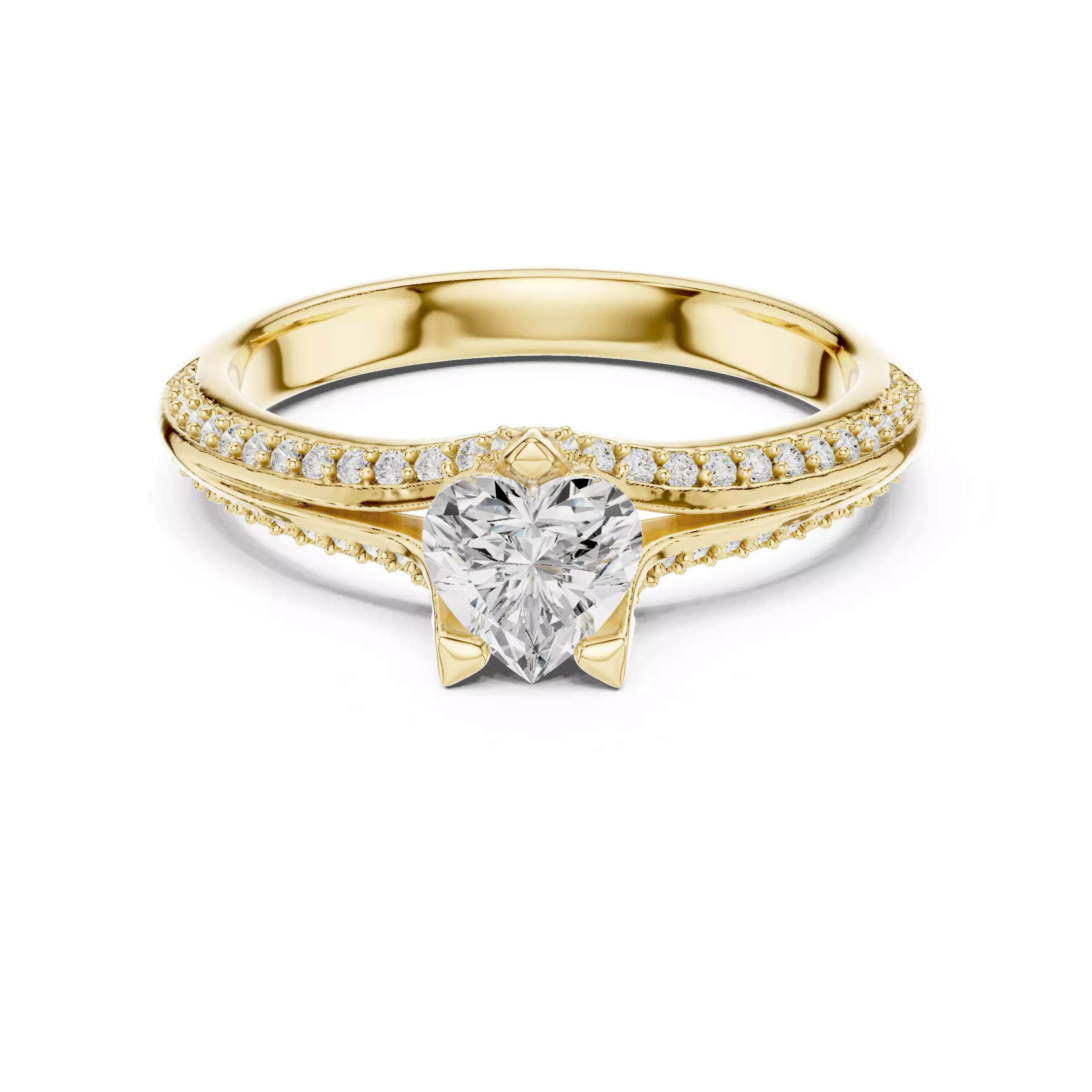 Knife Edge Shank Heart Cut Diamond Wedding Ring 3DM STL Video 3D print model_1