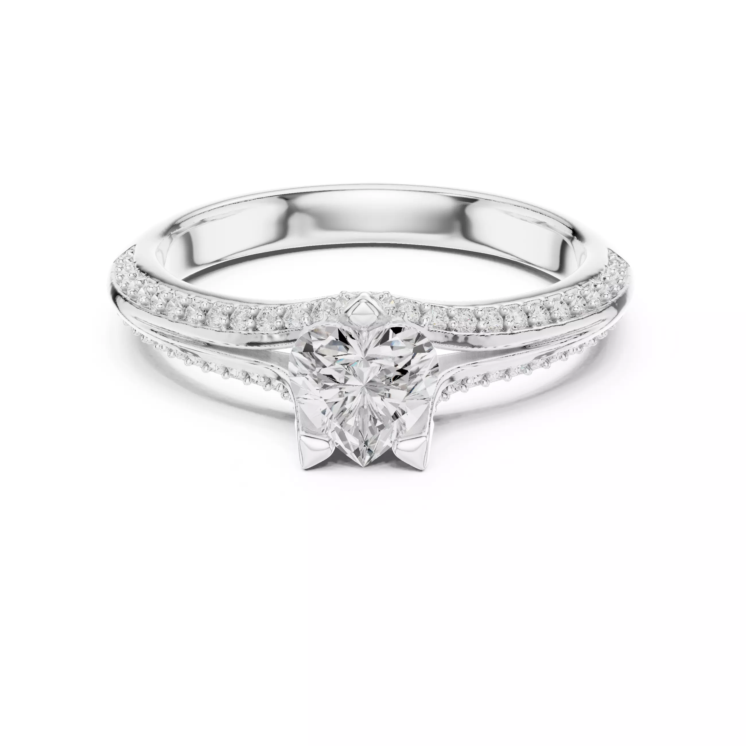 Knife Edge Shank Heart Cut Diamond Wedding Ring 3DM STL Video 3D print model_2