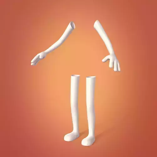 Cartoon Character Arms and Legs - Four 4 Fingers Hand - Foot Low-poly 3D model