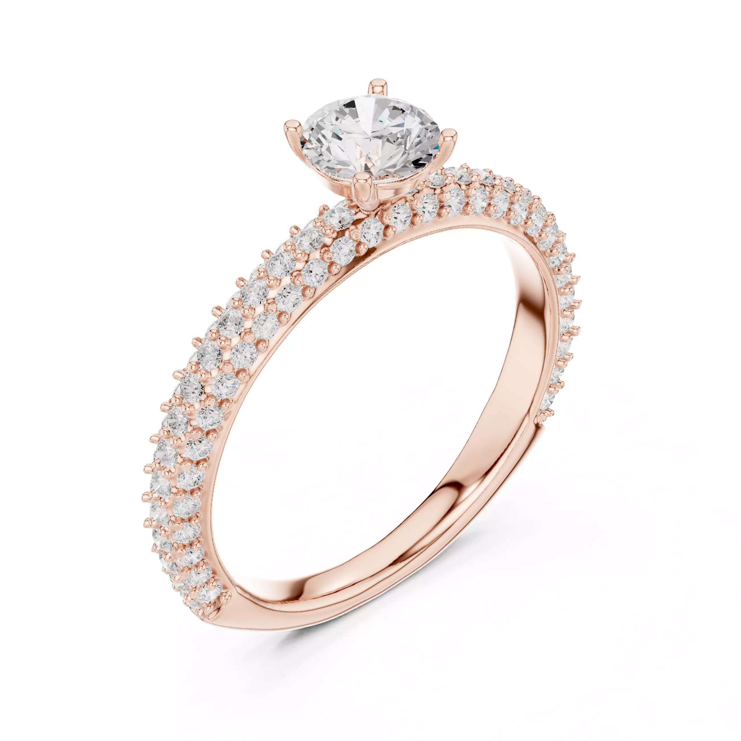 Three Side Diamond Shank Engagement Wedding Ring 3DM STL Video 3D print model_4