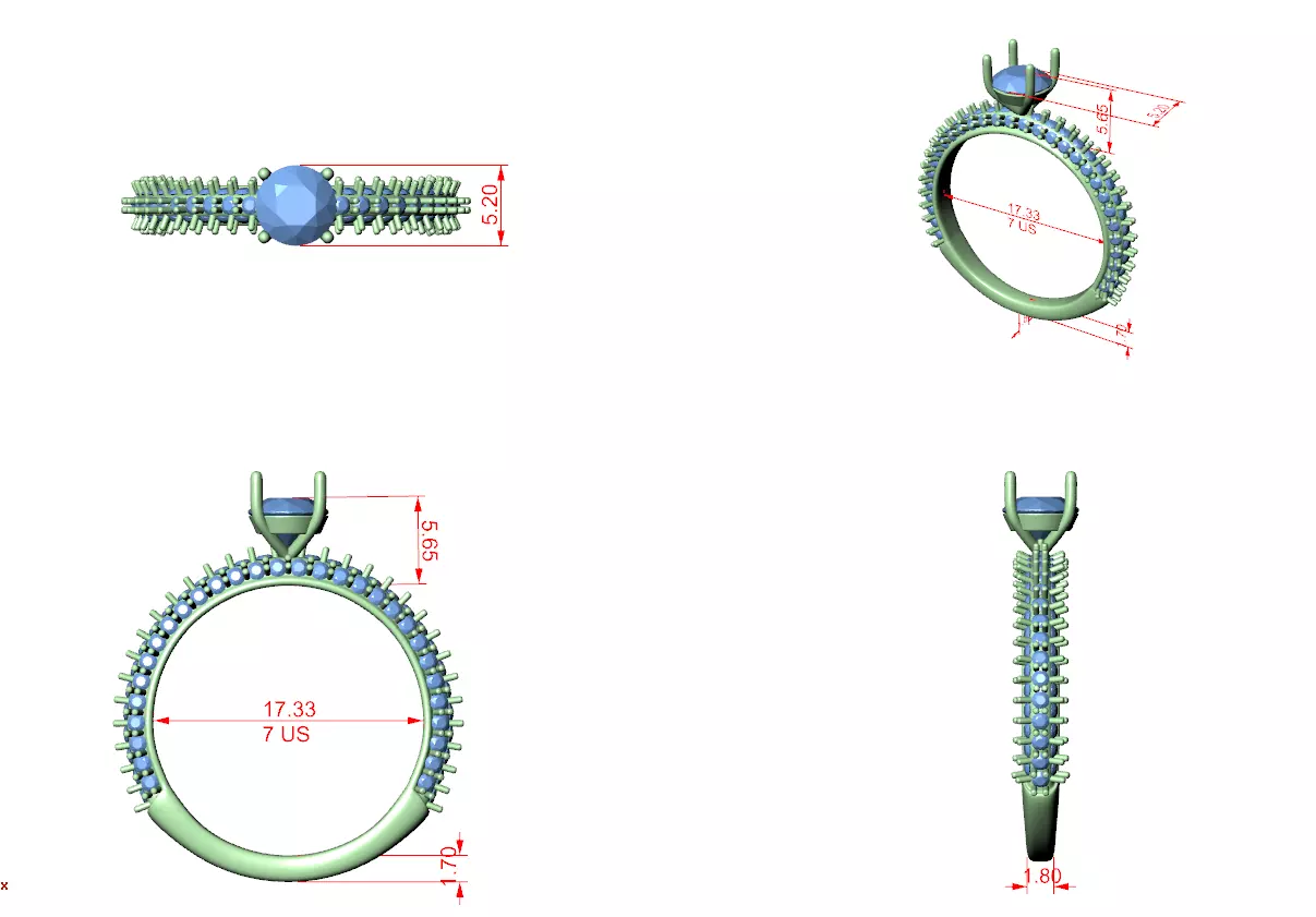 Three Side Diamond Shank Engagement Wedding Ring 3DM STL Video 3D print model_12