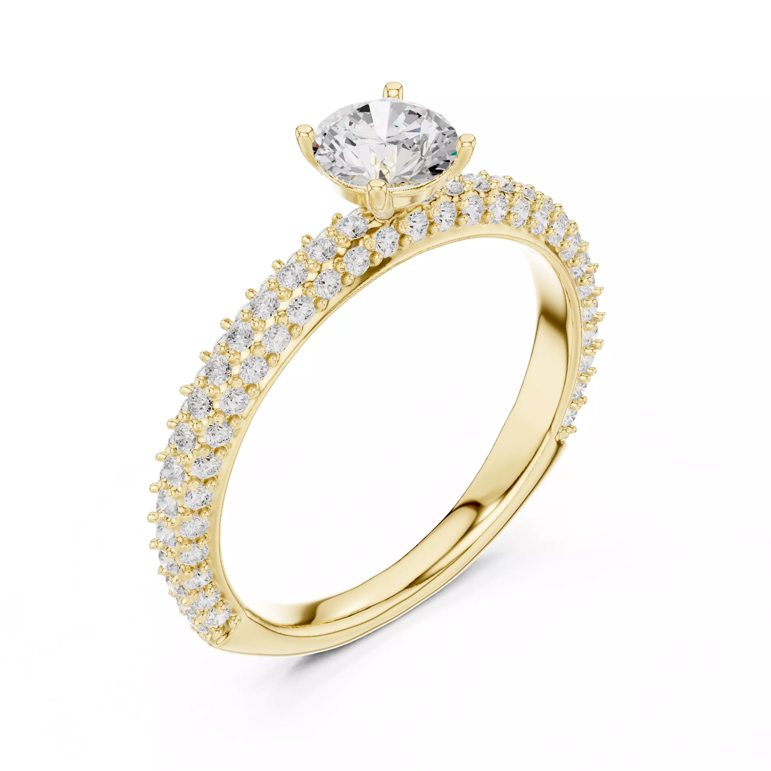 Three Side Diamond Shank Engagement Wedding Ring 3DM STL Video 3D print model_7