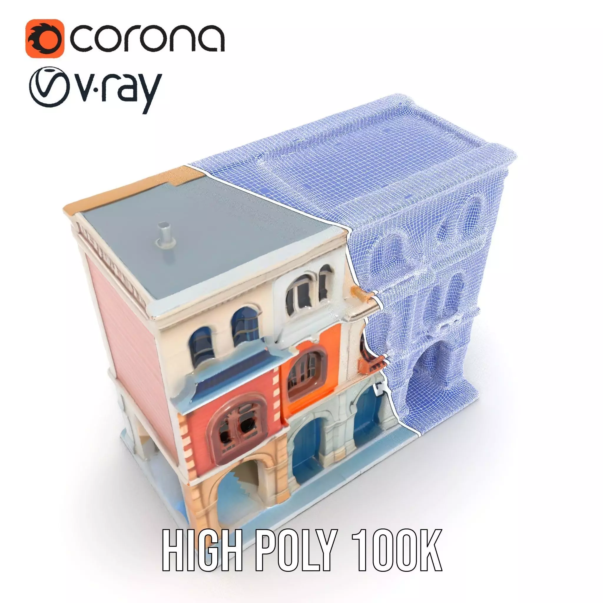 Elegant Townhouse Architecture model pack Low-poly 3D model_32