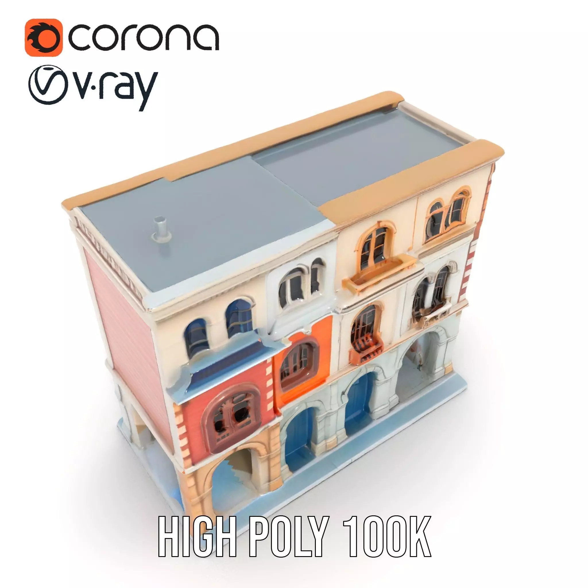 Elegant Townhouse Architecture model pack Low-poly 3D model_24