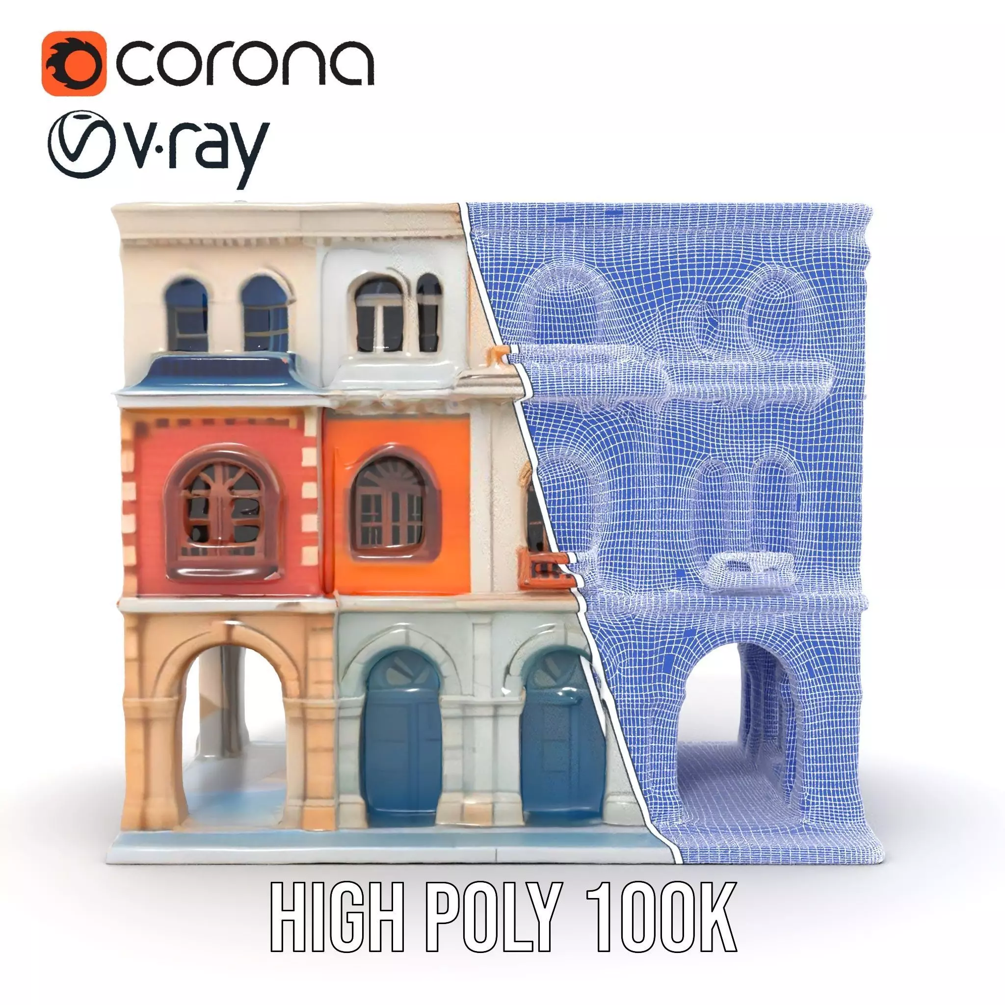 Elegant Townhouse Architecture model pack Low-poly 3D model_34