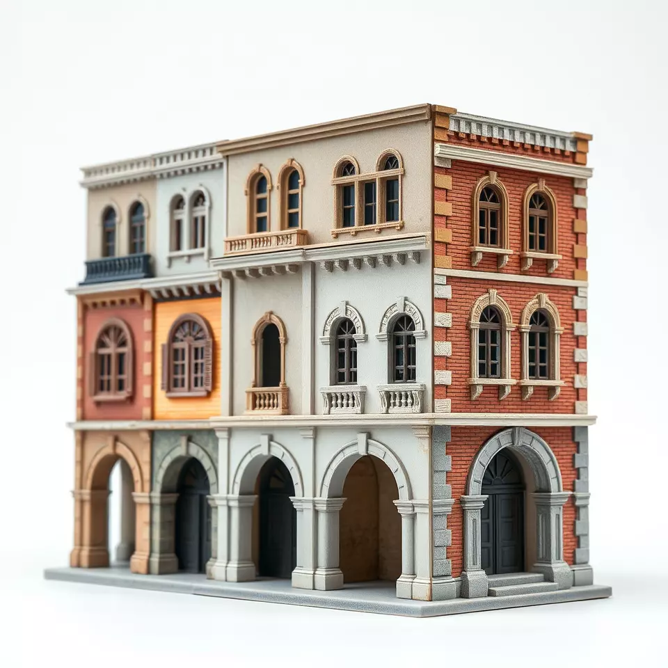 Elegant Townhouse Architecture model pack Low-poly 3D model_3