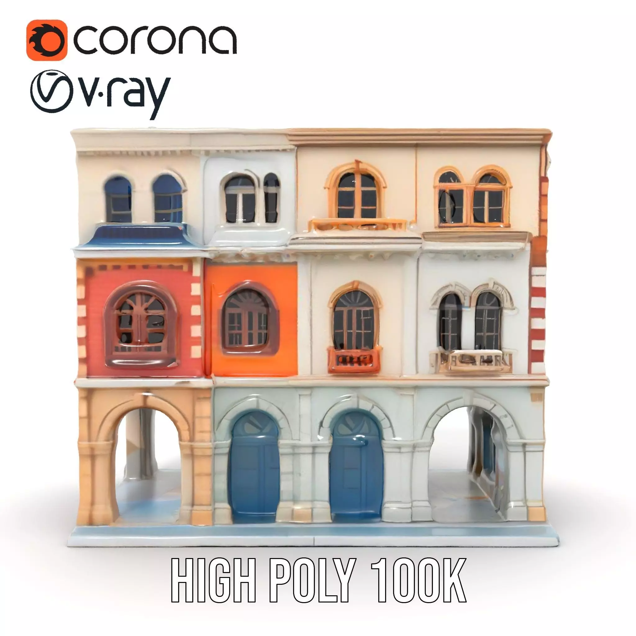 Elegant Townhouse Architecture model pack Low-poly 3D model_33