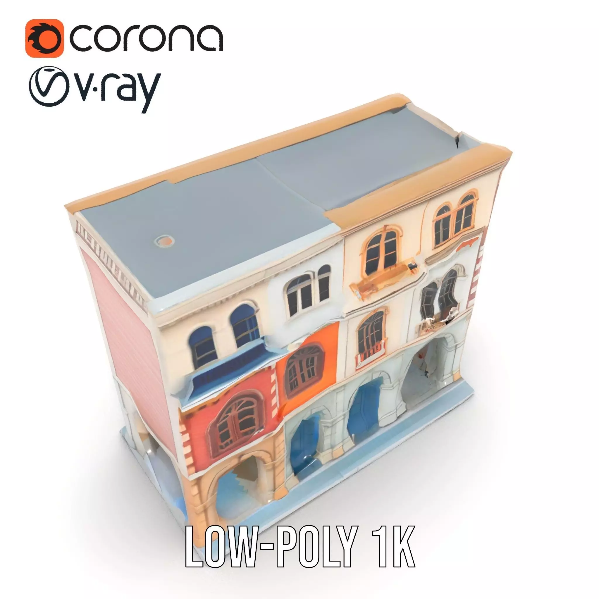 Elegant Townhouse Architecture model pack Low-poly 3D model_15