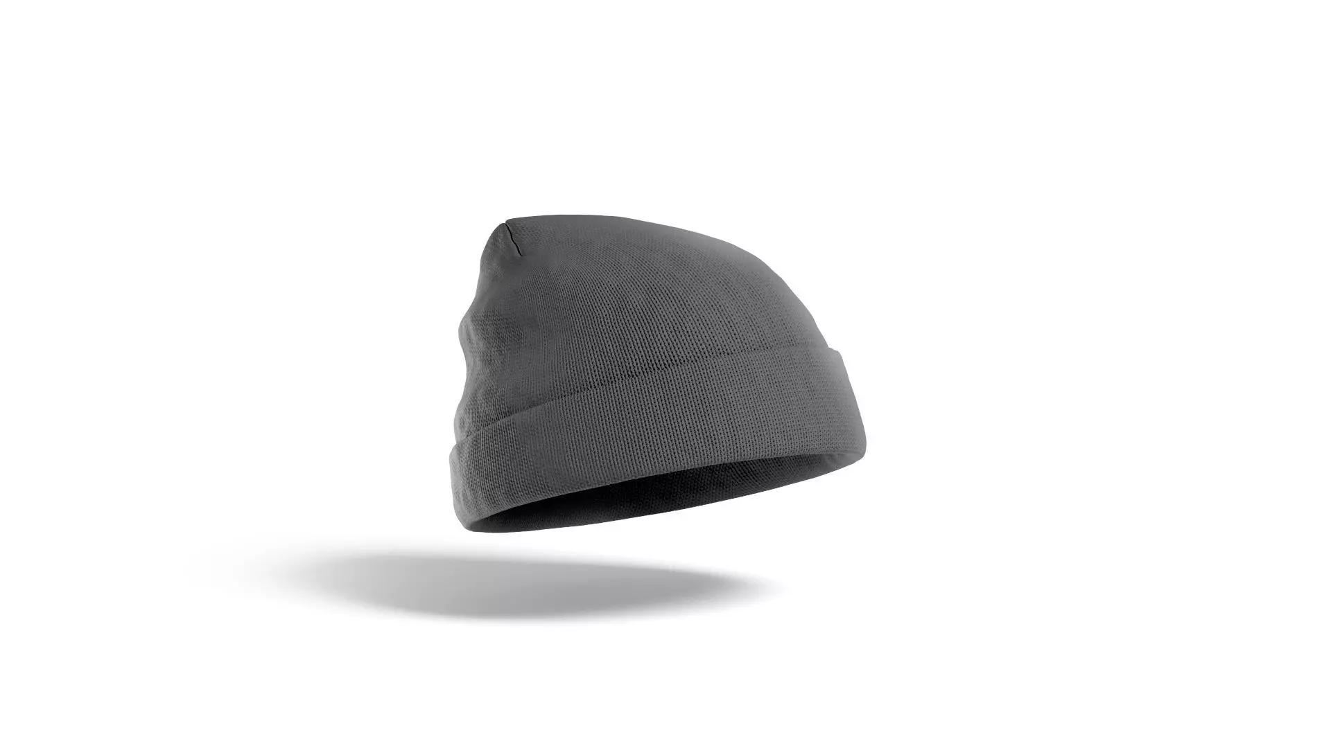Black Winter Beanie Hat - knitted headwear 3D model_0