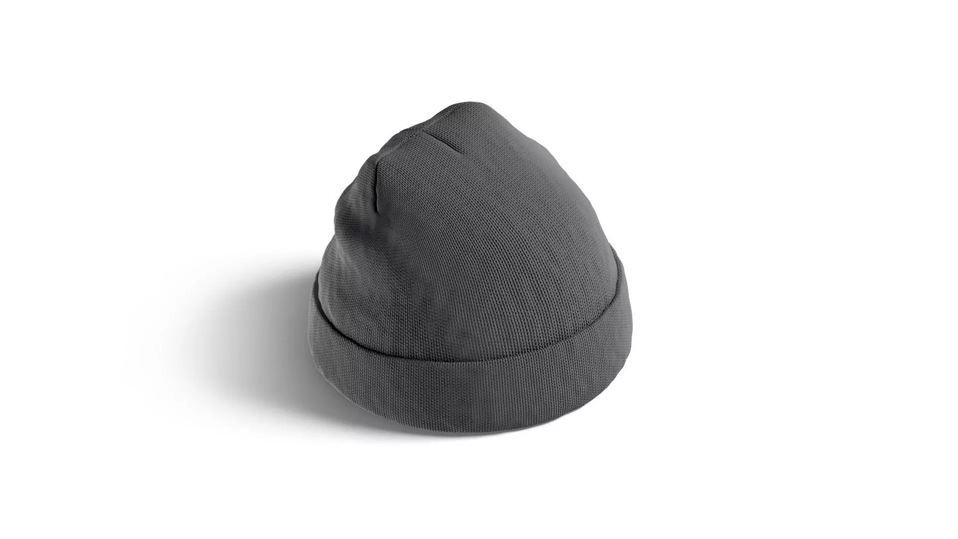 Black Winter Beanie Hat - knitted headwear 3D model_1