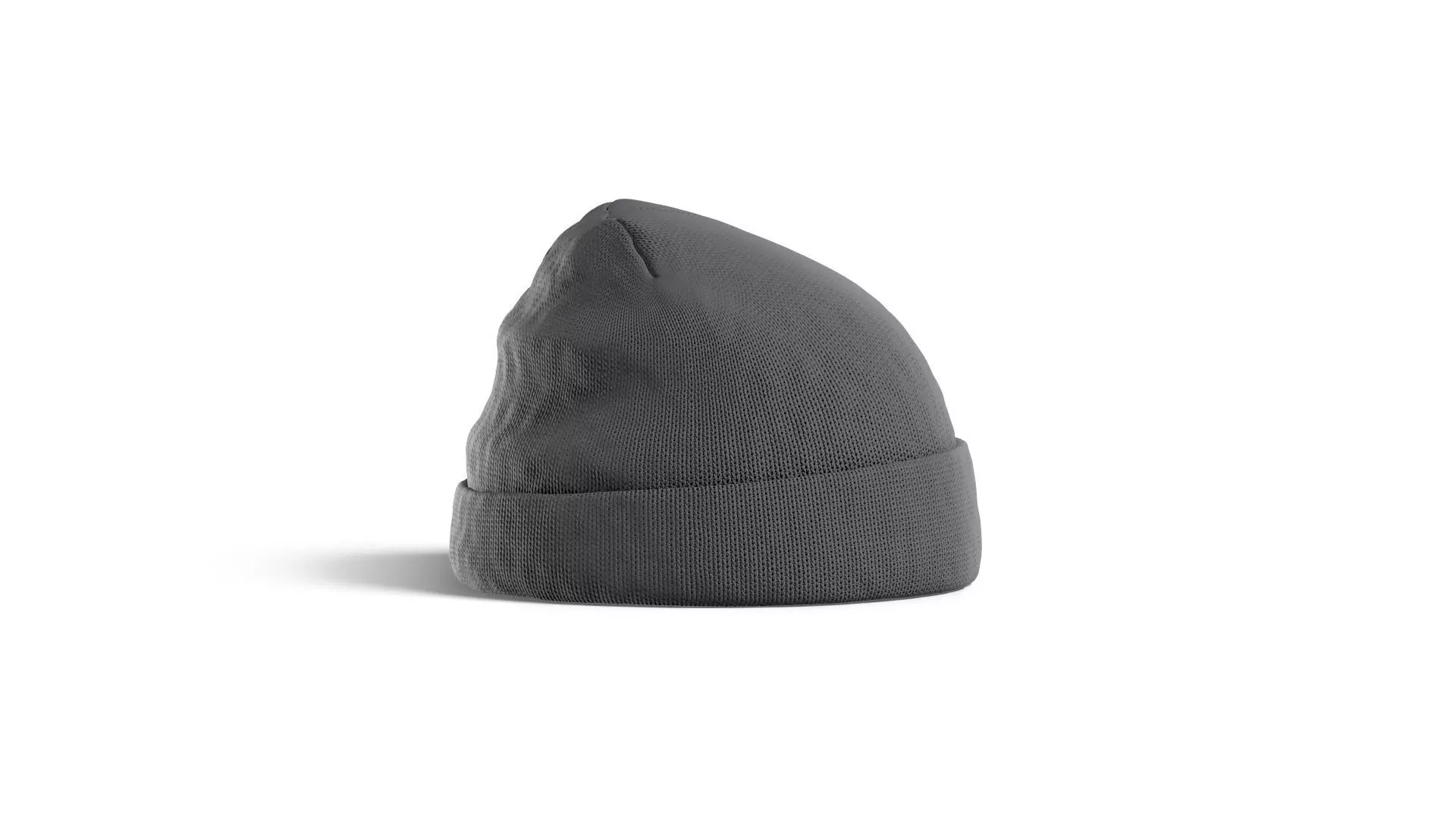 Black Winter Beanie Hat - knitted headwear 3D model_4