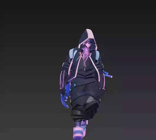Cyberpunk Character 3D Model - Futuristic Streetwear Neon Style