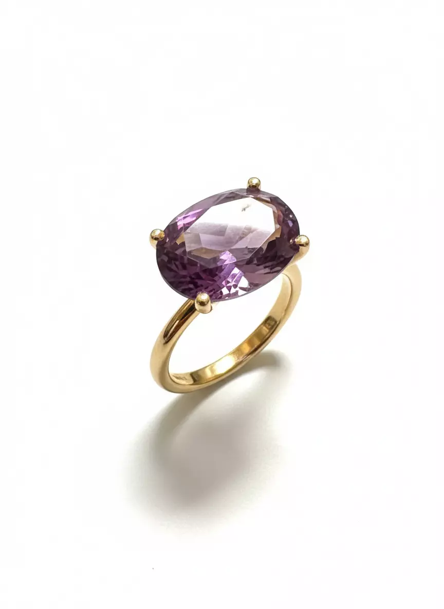 Gold Ring Oval Cut Amethyst Solitaire Jewelry 3D Model 3D print model_0