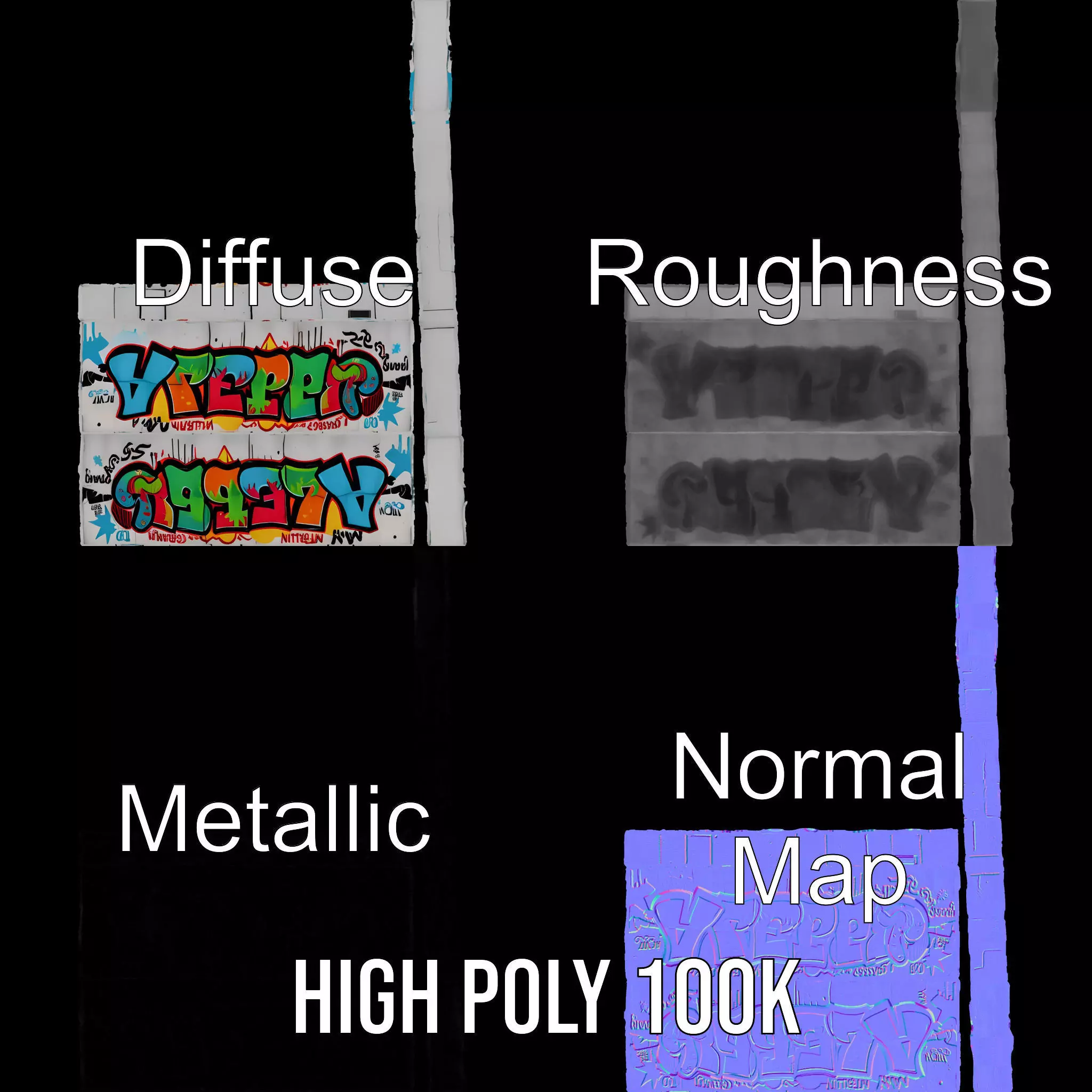 Vibrant Graffiti Wall model pack Low-poly 3D model_4