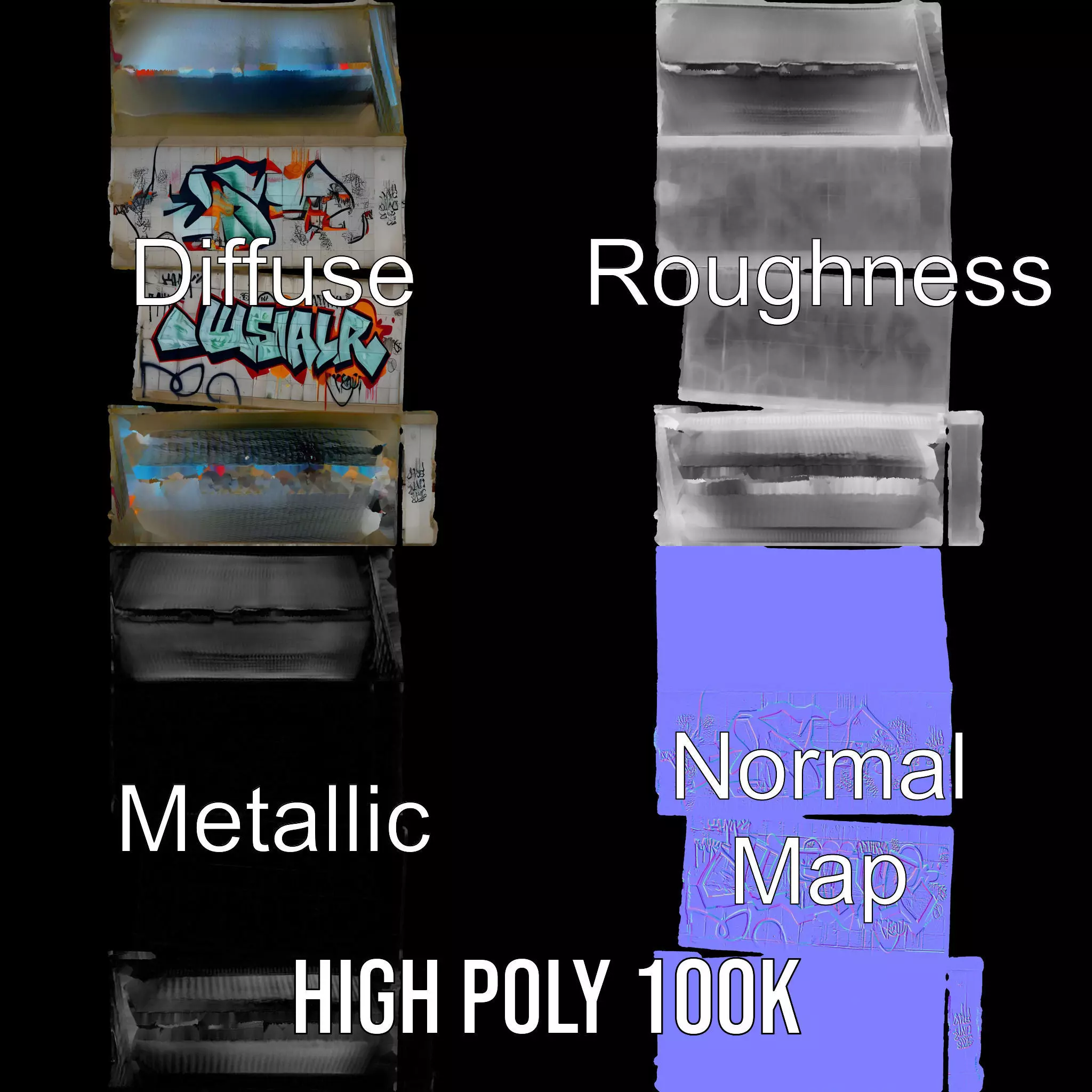 Urban Graffiti Wall model pack Low-poly 3D model_4