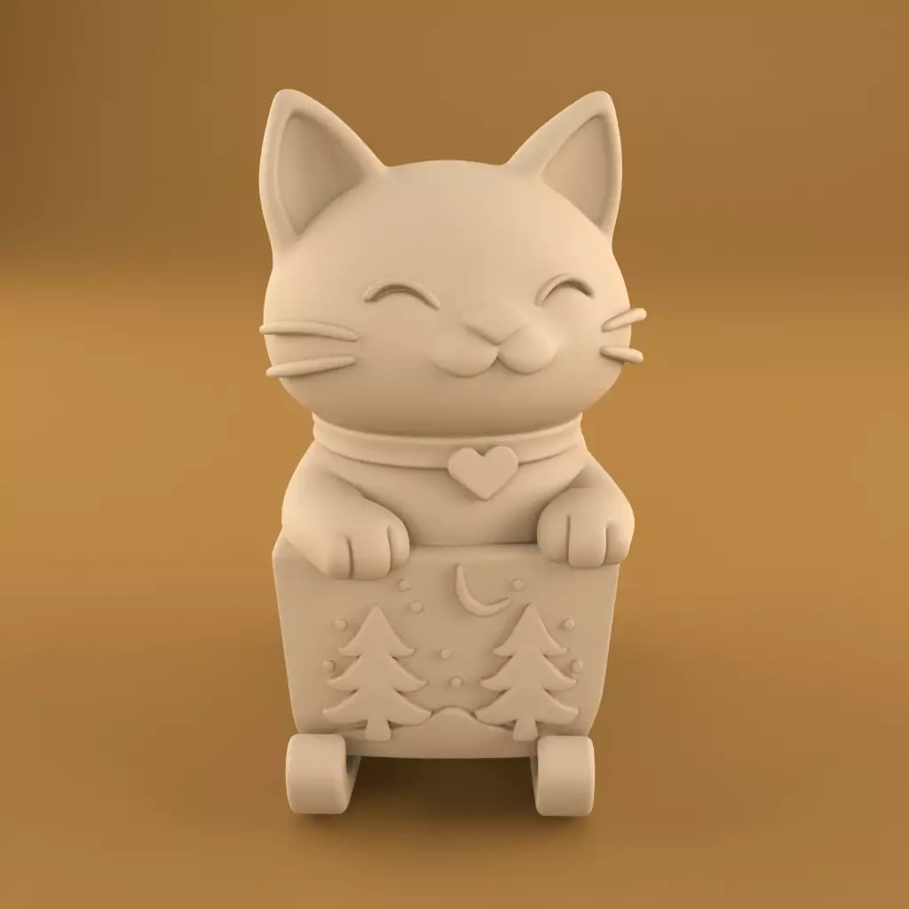 Happy Cat Sleigh Planter 3D Print File STL 3D print model_1