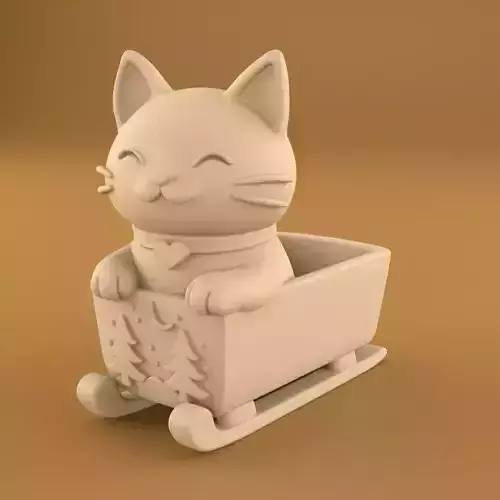 Happy Cat Sleigh Planter 3D Print File STL 3D print model Happy Cat Sleigh Planter 3D Print File STL 3D print model