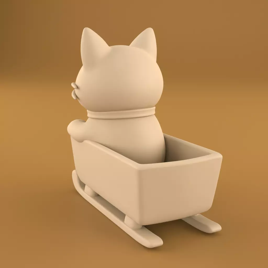 Happy Cat Sleigh Planter 3D Print File STL 3D print model_3