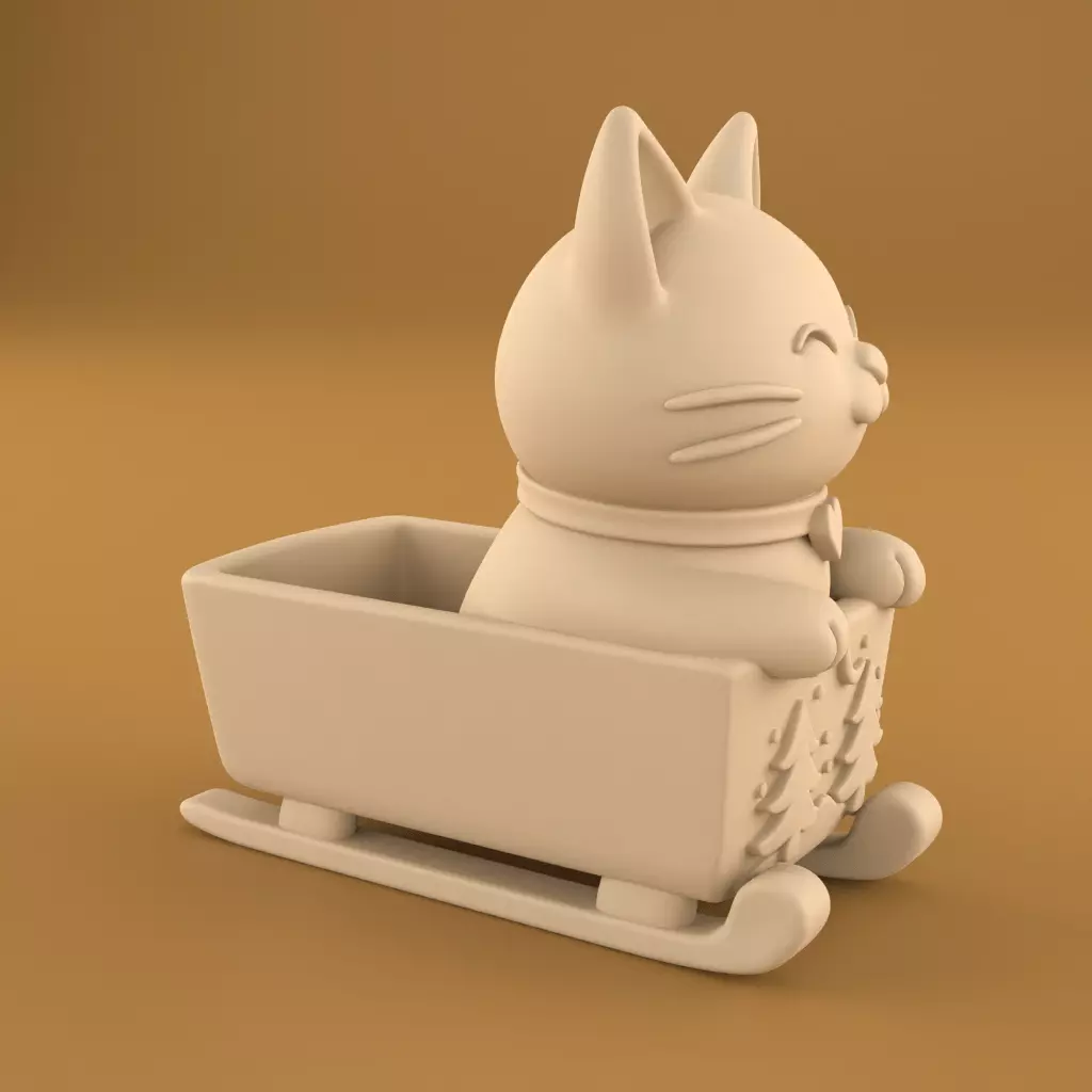 Happy Cat Sleigh Planter 3D Print File STL 3D print model_2