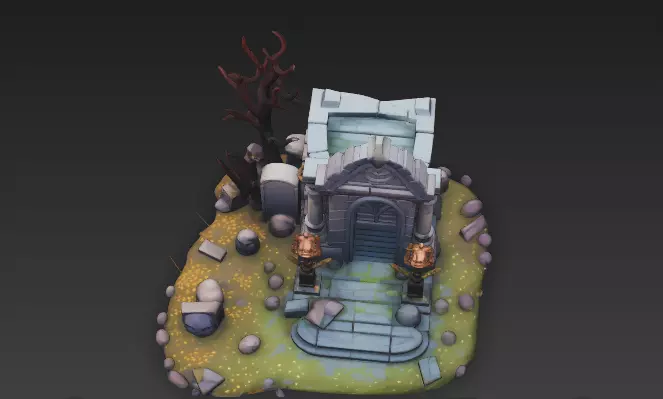 Haunted Crypt 3D Model - Stylized Gothic Graveyard Environment  3D model_4