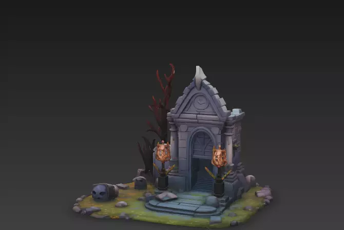 Haunted Crypt 3D Model - Stylized Gothic Graveyard Environment  3D model_0
